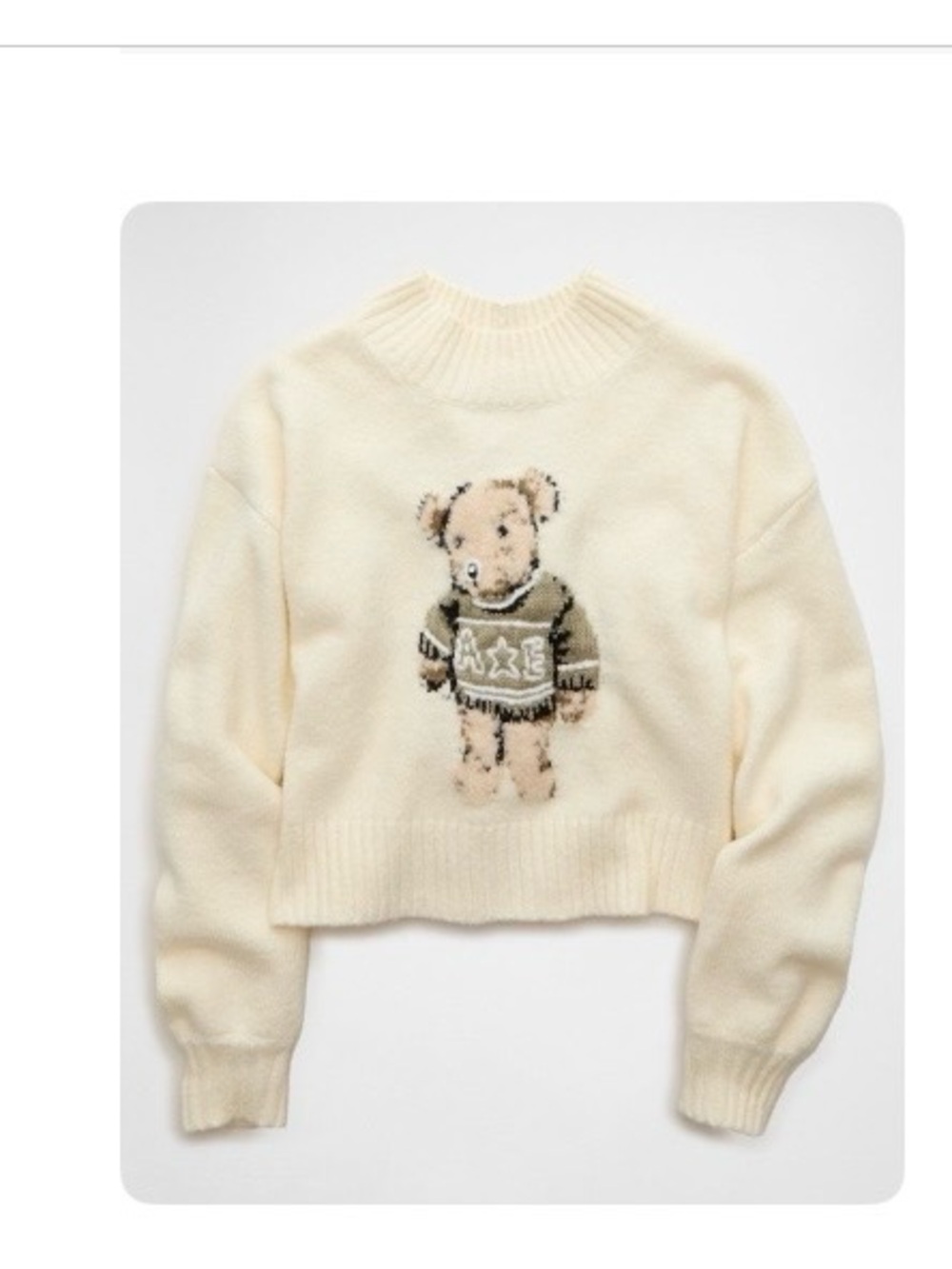 American Eagle Cream Teddy Bear Pullover Sweater size small.  NWT